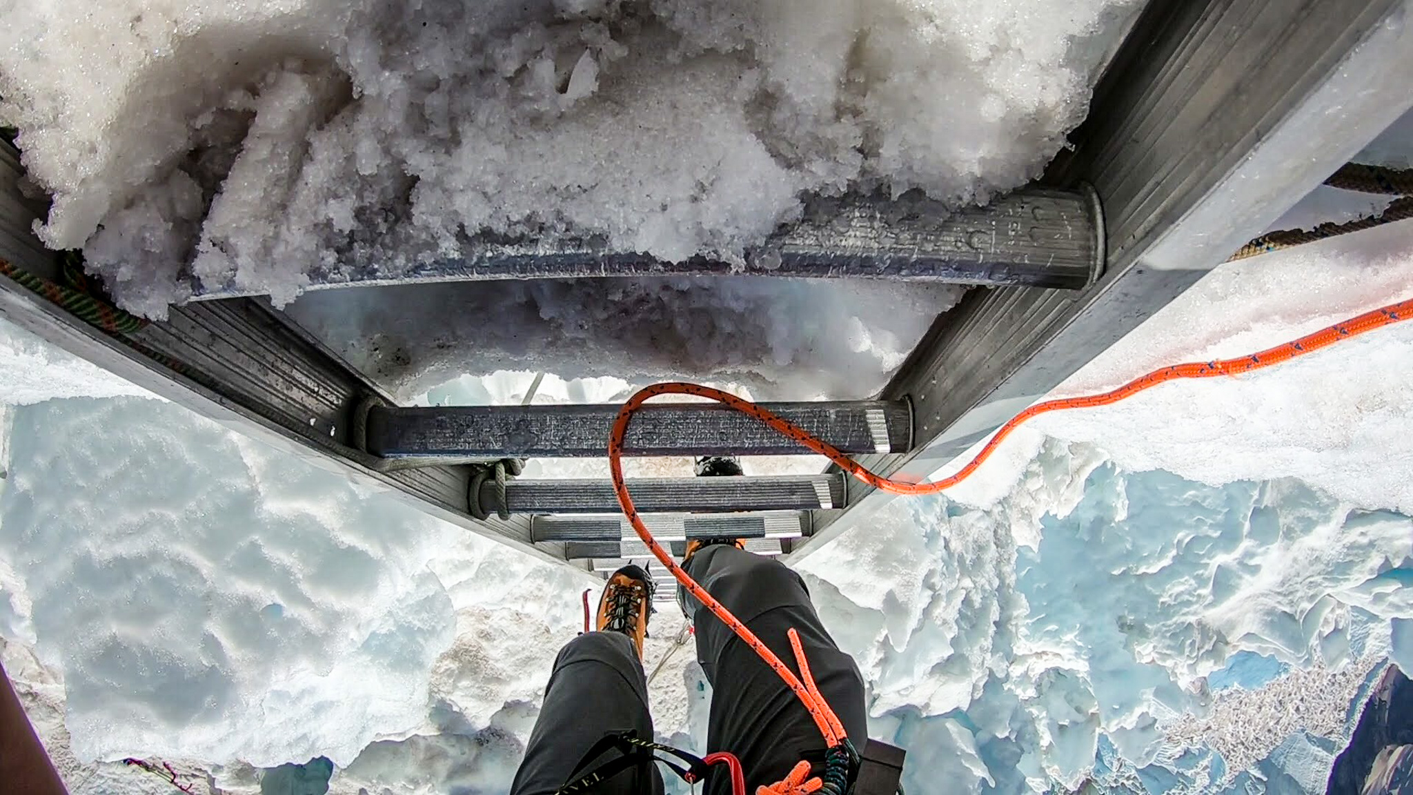 POV glacier ladder crossing