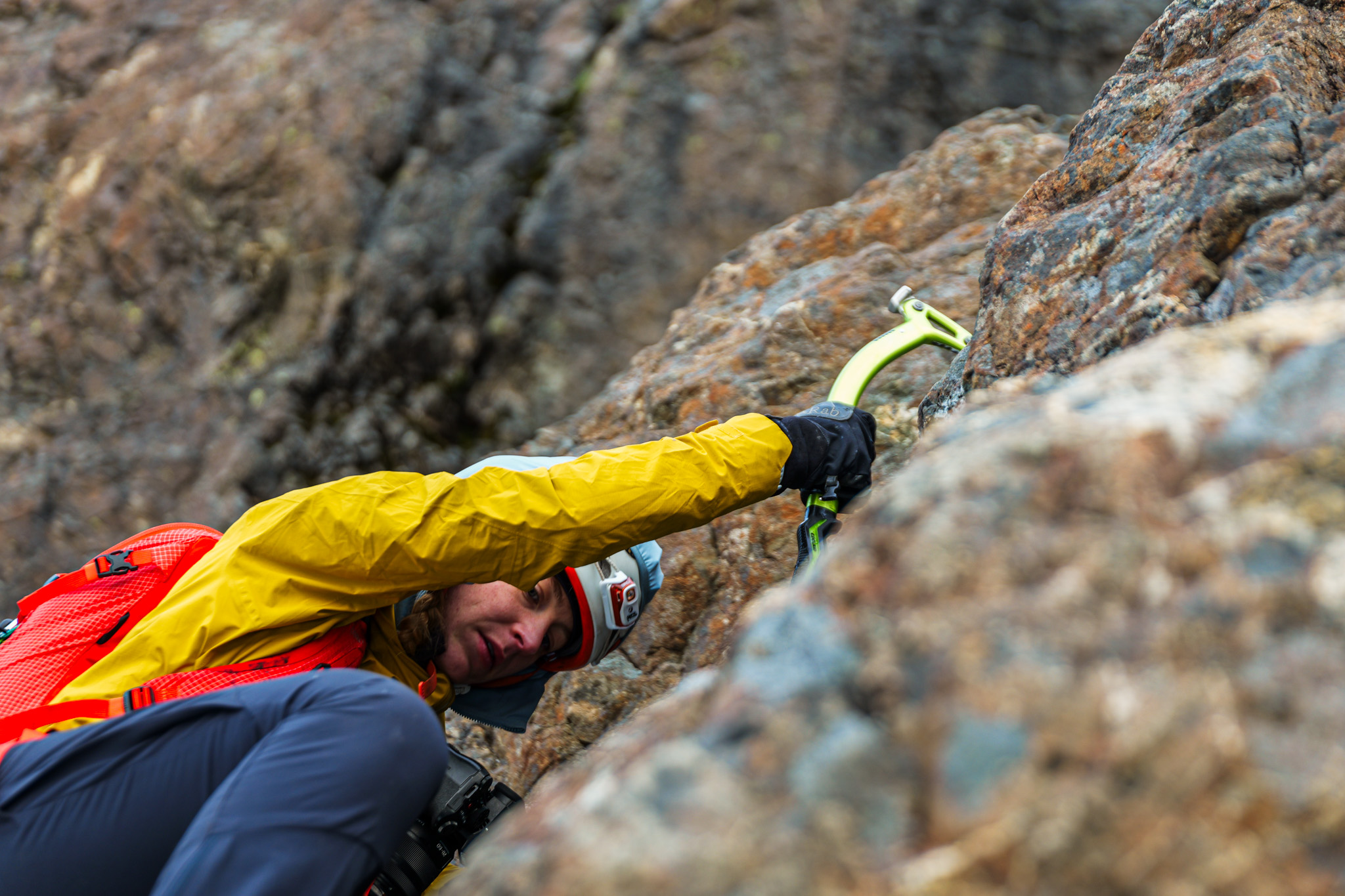 Ice axe on rock face